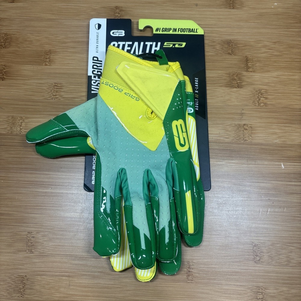 Grip Boost Stealth 5.0 Visegrip Football Gloves Adult X-Large Green Yellow New
